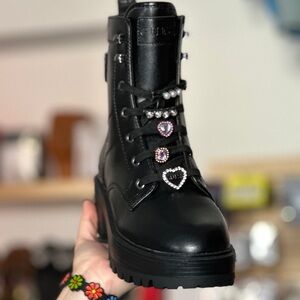 Stylish Black Combat Boots with Gem Accents